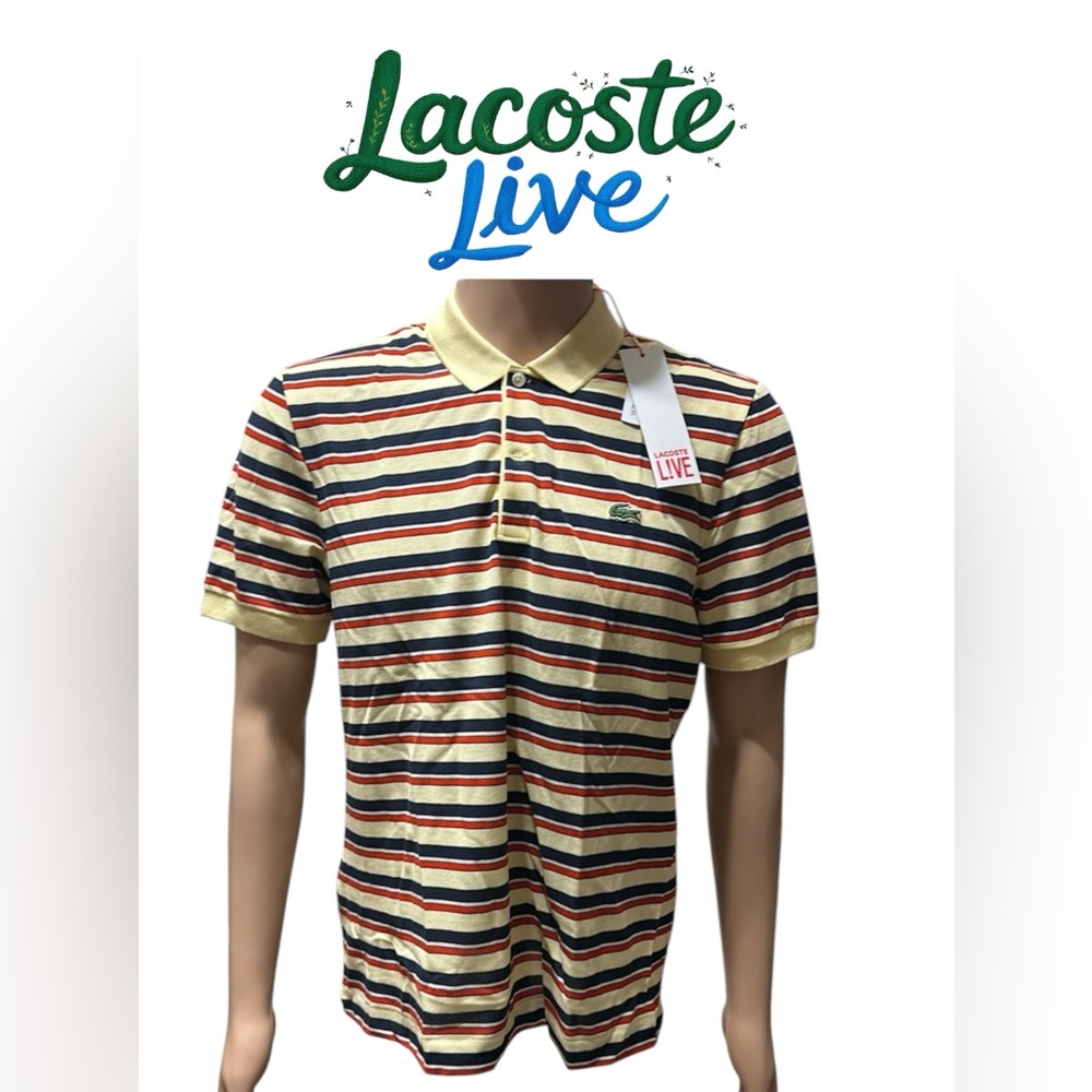 Lacoste Live stripped pique polo shirt size 6 large brand new with tags